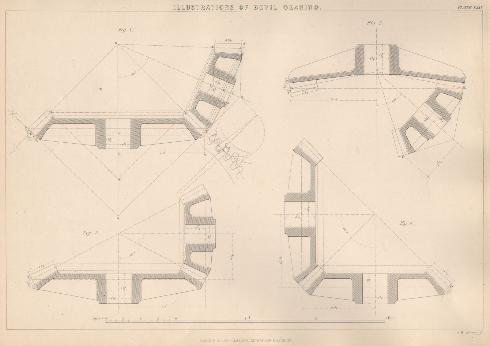 VICTORIAN ENGINEERING DRAWING. Illustrations of Bevil-Gearing 1876 old print